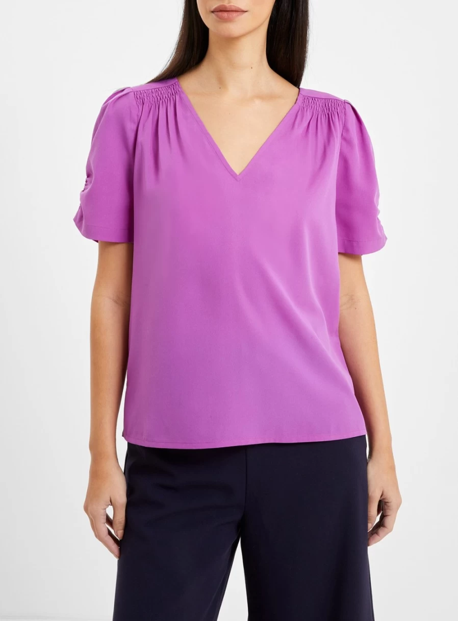 French Connection Women's Light V Neck Crepe Top S