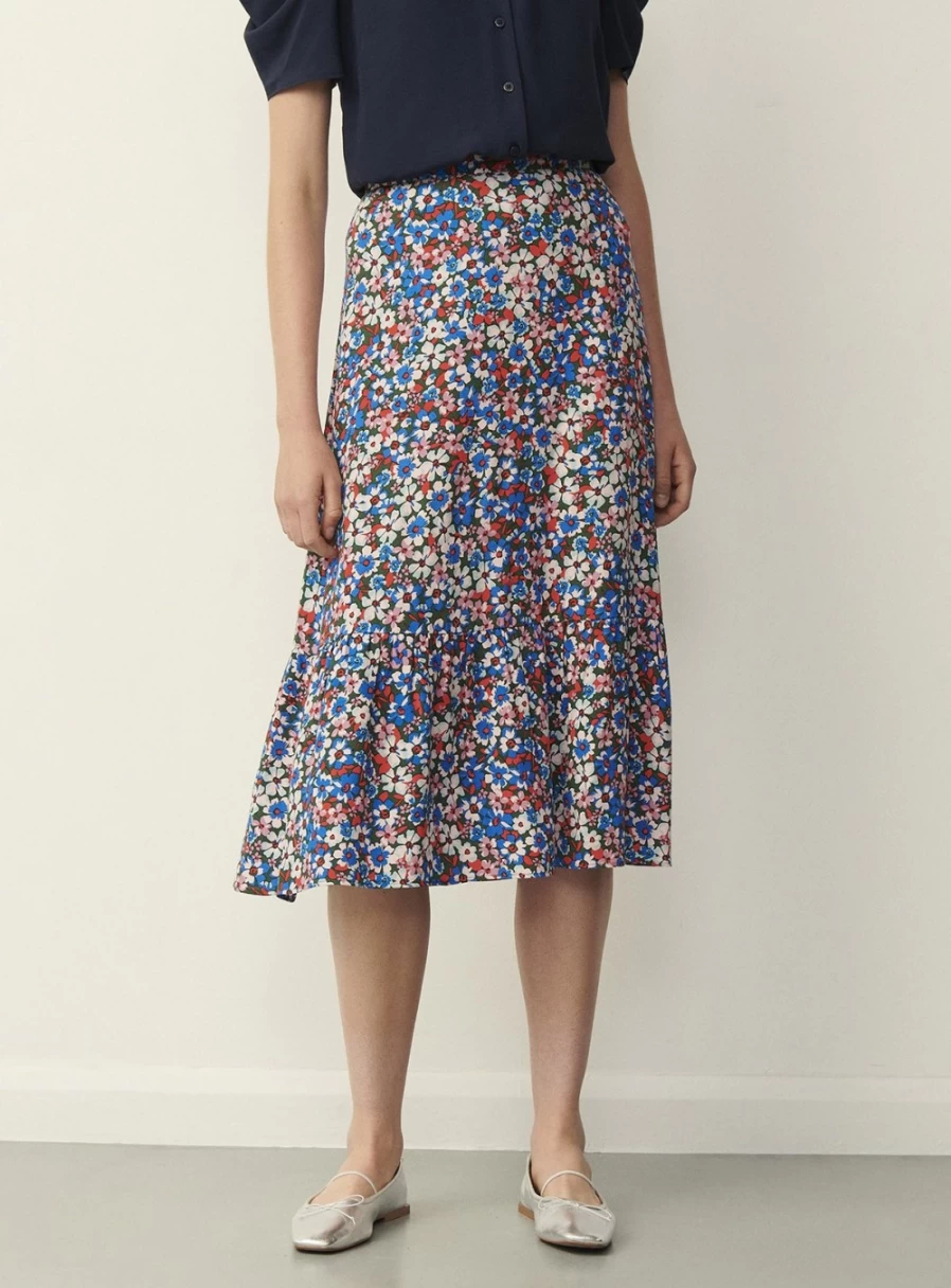 Finery Women's Jasmin Skirt - Size 10 | Floral Print A-Line Midi Skirt