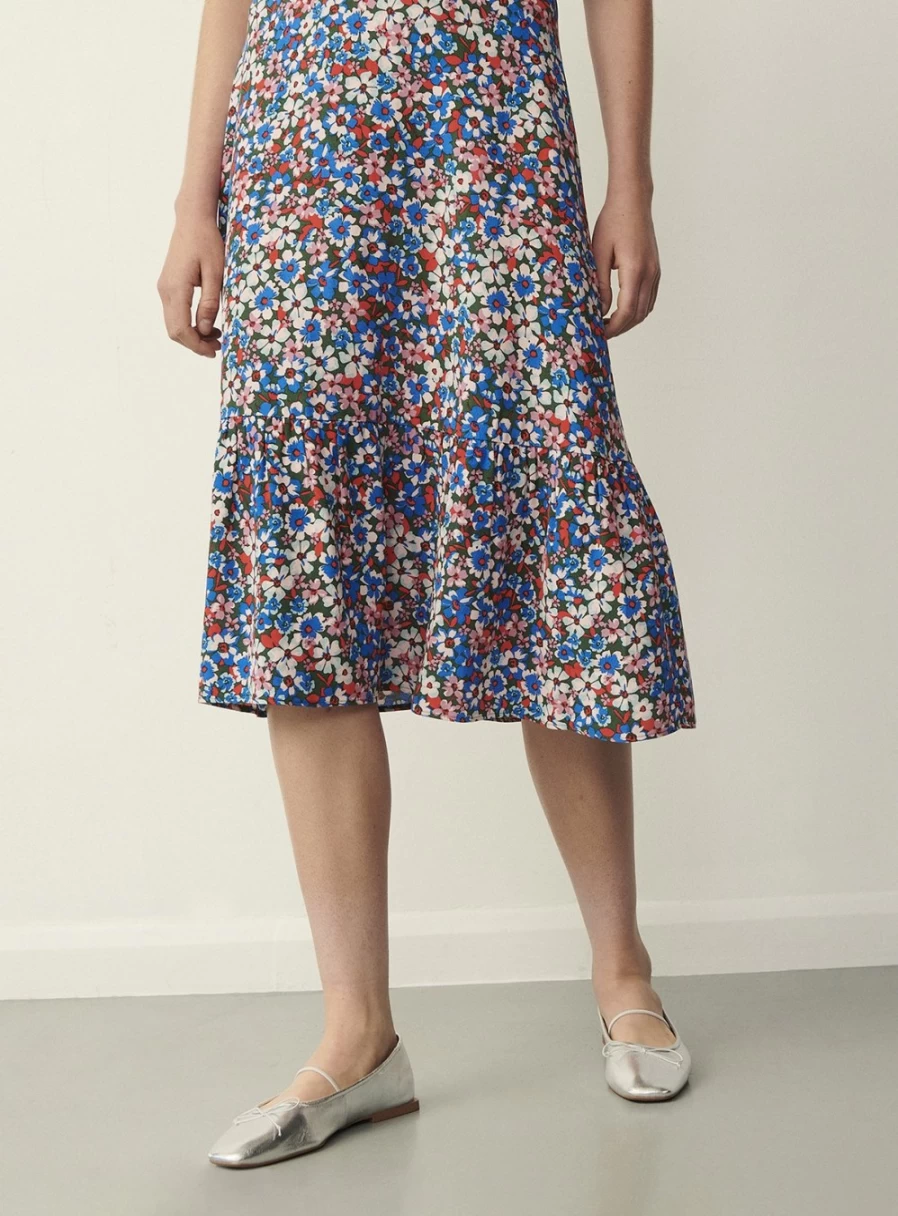Finery Women's Jasmin Skirt - Size 10 | Floral Print A-Line Midi Skirt