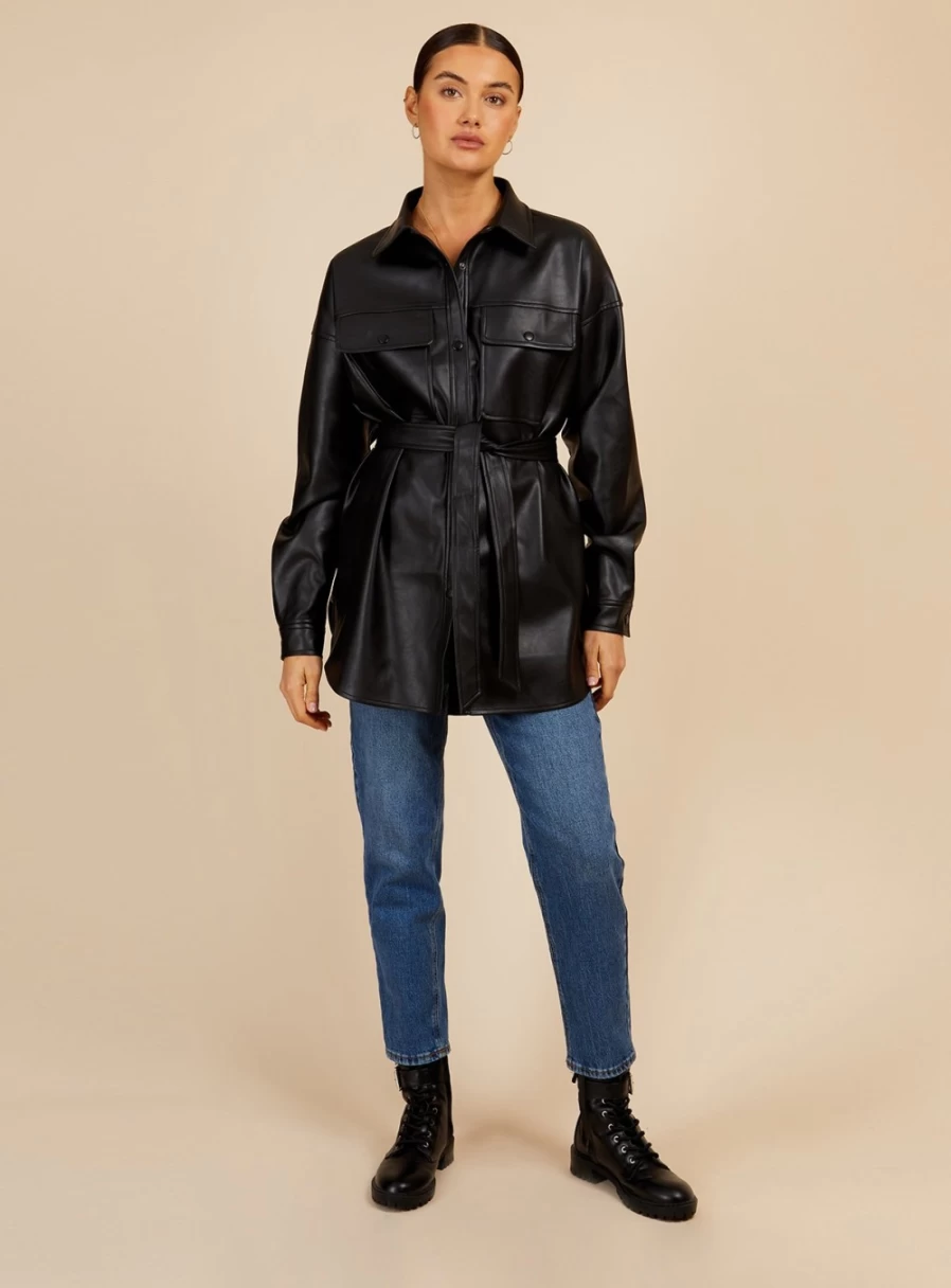 Vogue Williams Women's Black PU Shirt - Size 14 Stylish Faux Leather Top