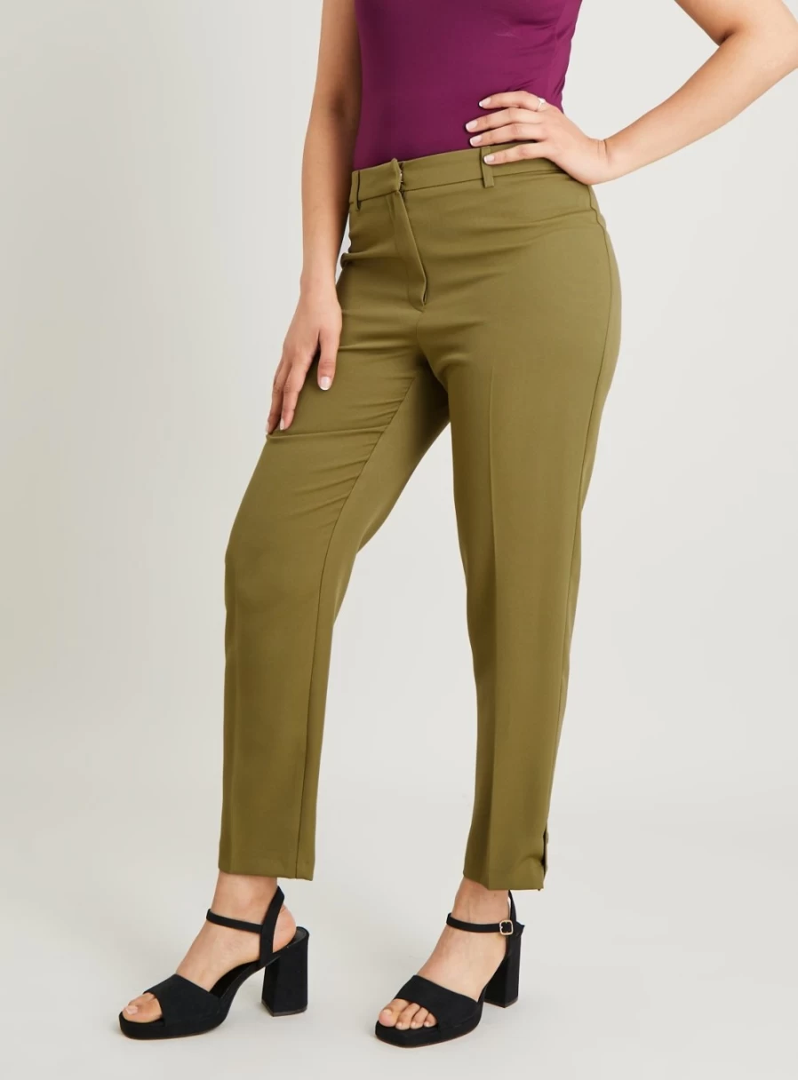 Tu Women's Khaki High-Waist Button-Front Trousers with Hem Detail - Size 12 Coord Set Pant