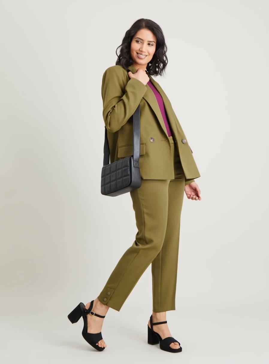Tu Women's Khaki High-Waist Button-Front Trousers with Hem Detail - Size 12 Coord Set Pant
