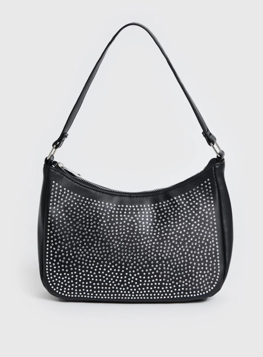 Tu Women's Elegant Black Diamante Embellished Handheld Clutch Bag One Size