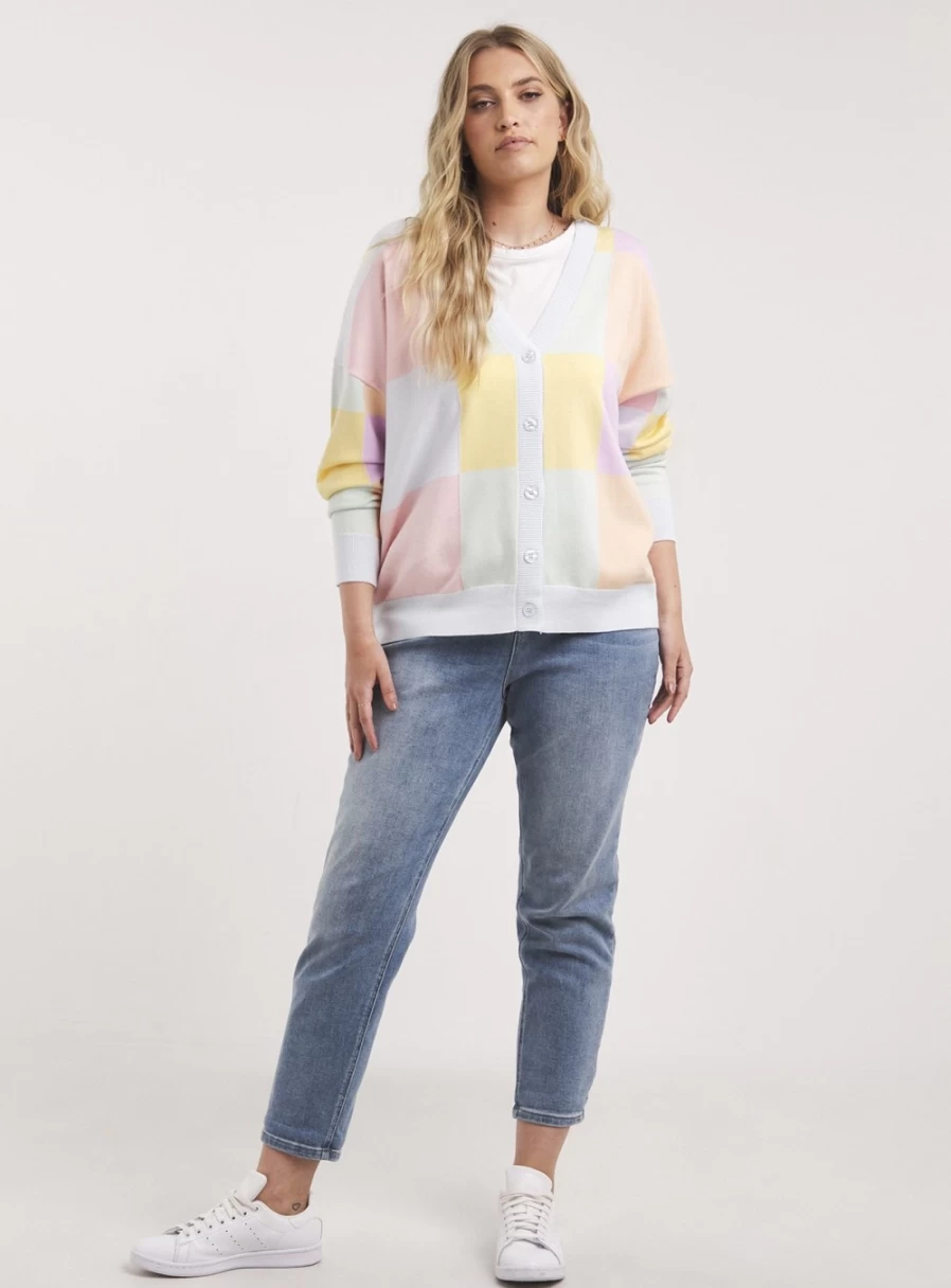 Simply Be Women's Pastel Checkered Cardigan - Multi-Color Knit Sweater Size 20-22
