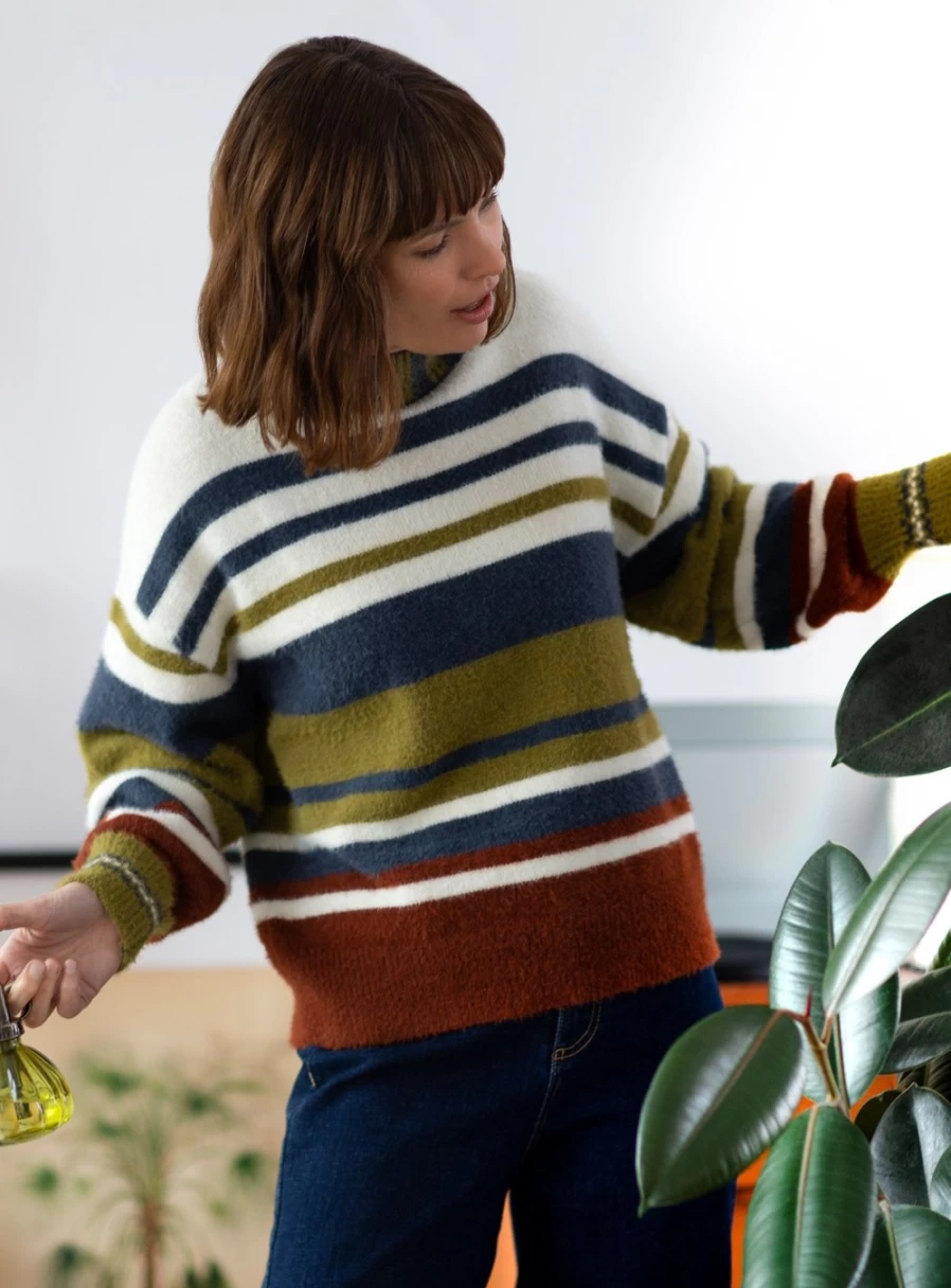 Thought Women's Brontee Lambswool Striped Jumper - Soft Wool Knit Sweater