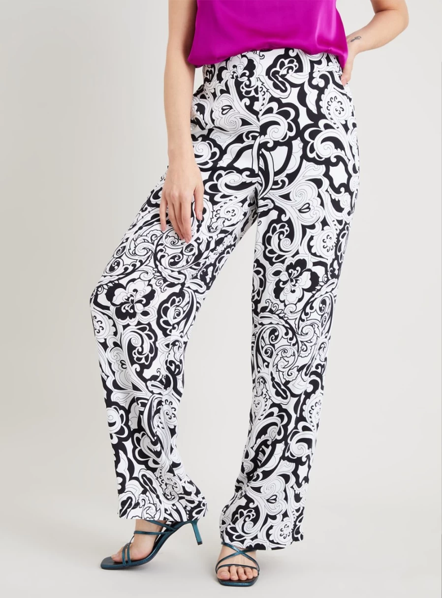 Tu Women's Mono Paisley Wide Leg Trousers - High Waist Boho Print Palazzo Pants Size 10L