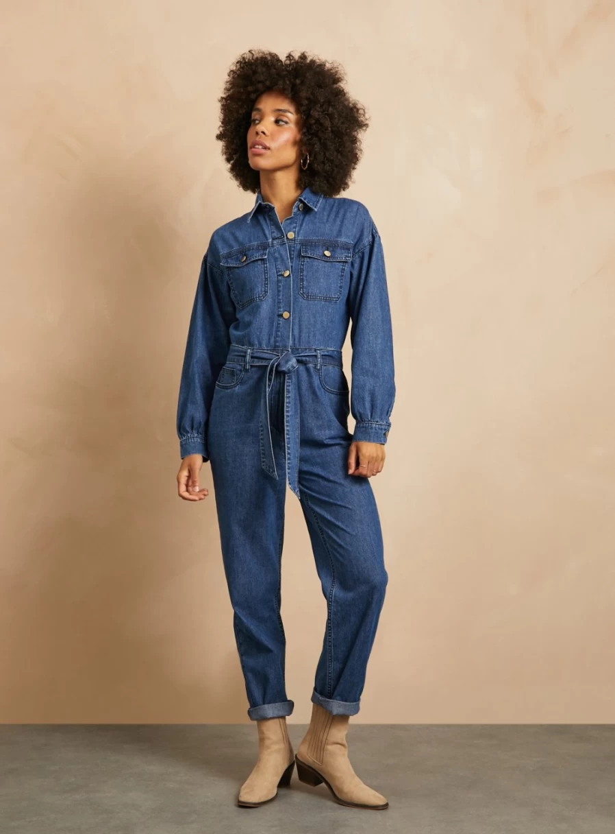 Everbelle Women's Casual Denim Jumpsuit - Stylish Comfort for Everyday Wear