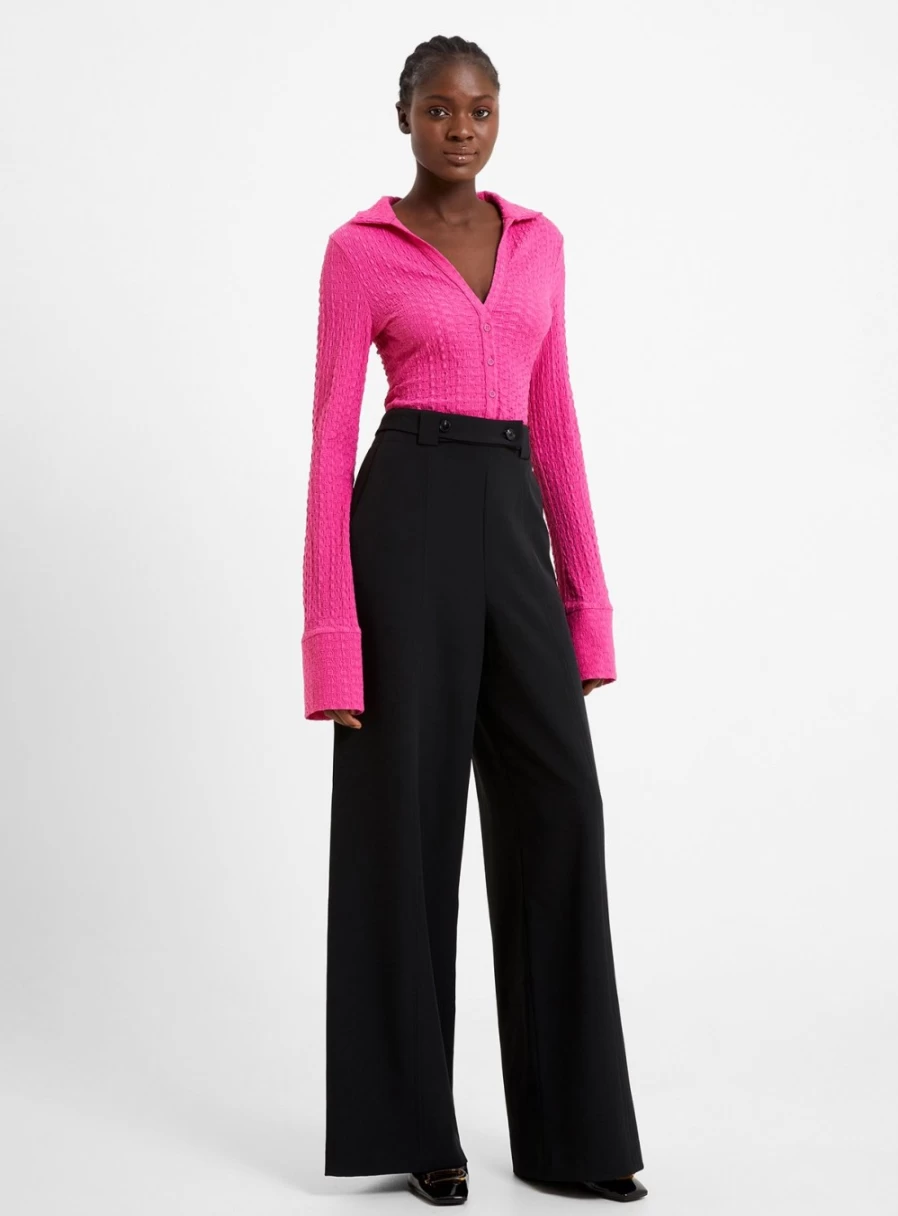 French Connection Women's Echo Crepe High-Waisted Full-Length Trousers - Size 14 | Elegant Comfort & Style