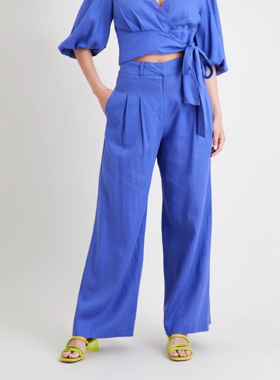 "Tu Women's Cornflower Blue Wide Leg Linen Trousers - Relaxed Fit 10R"