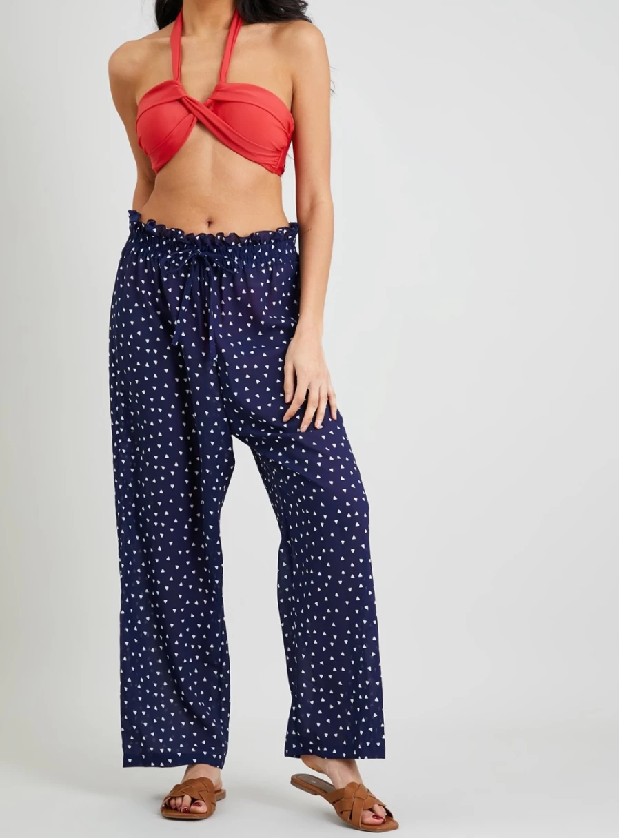 Tu Women's Navy Spot Print Cover-Up Trousers - Comfortable Family Beach Pants Size 12