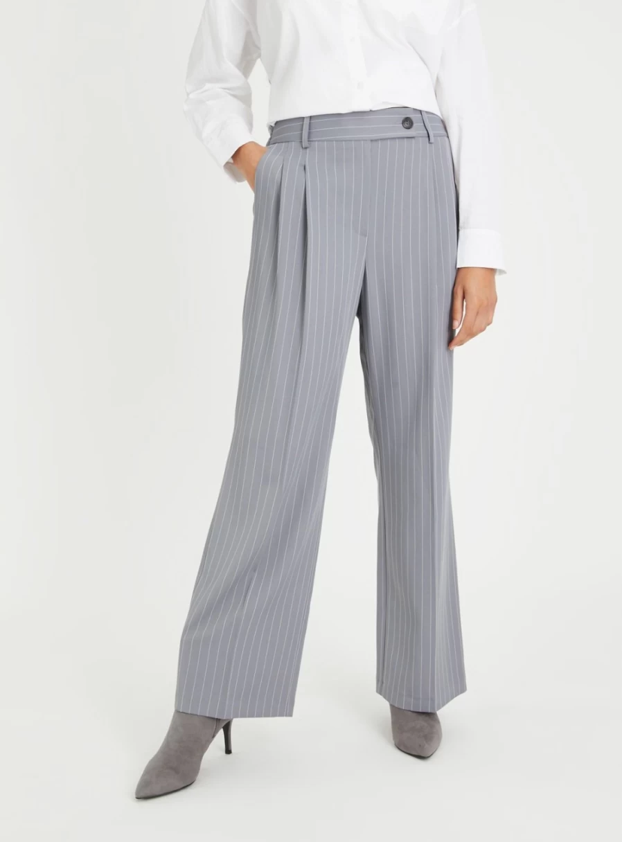 "Tu Women's Grey Pinstripe Wide Leg Trousers - High Waist Comfort Fit 12L"