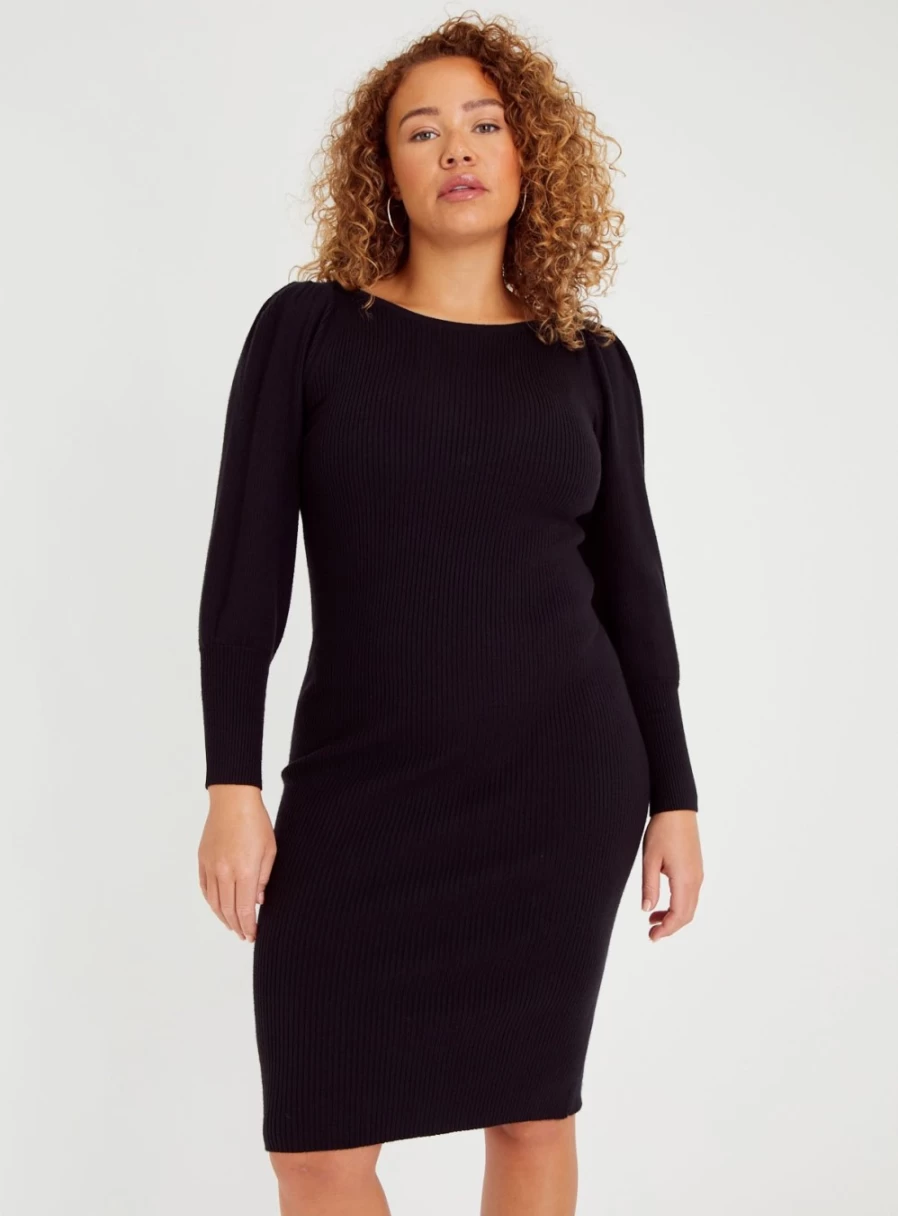 Tu Women's Black Envelope Neck Jumper Dress - Size 10 Slim Fit Knit Pullover