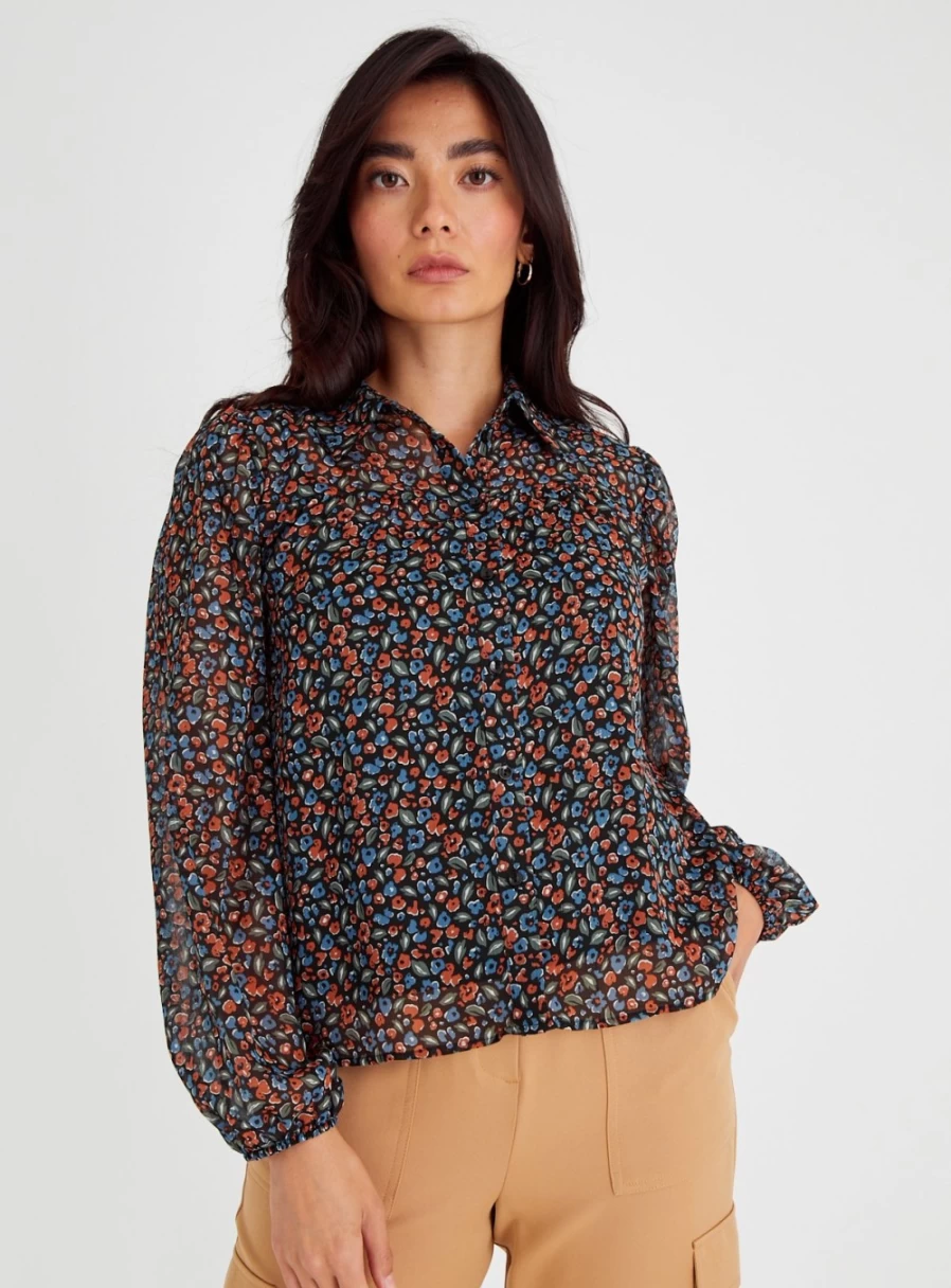 "Tu Women's Floral Print Sheer Blouse - Style 14"