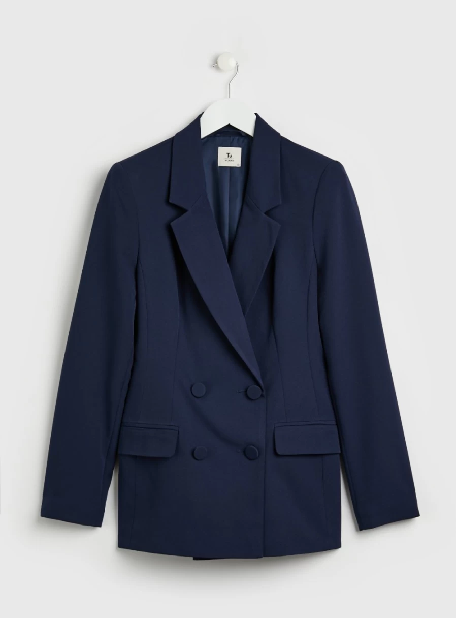 Tu Women's Petite Navy Double Breasted Blazer - Size 12 Coordinated Jacket