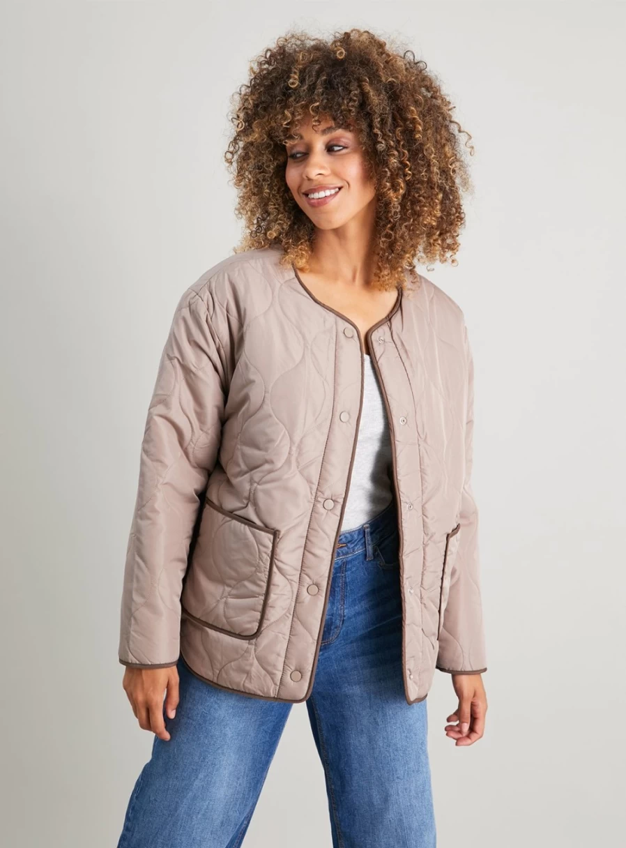 Tu Women's Brown Reversible Quilted Borg Jacket - Size 22, Lightweight Winter Coat