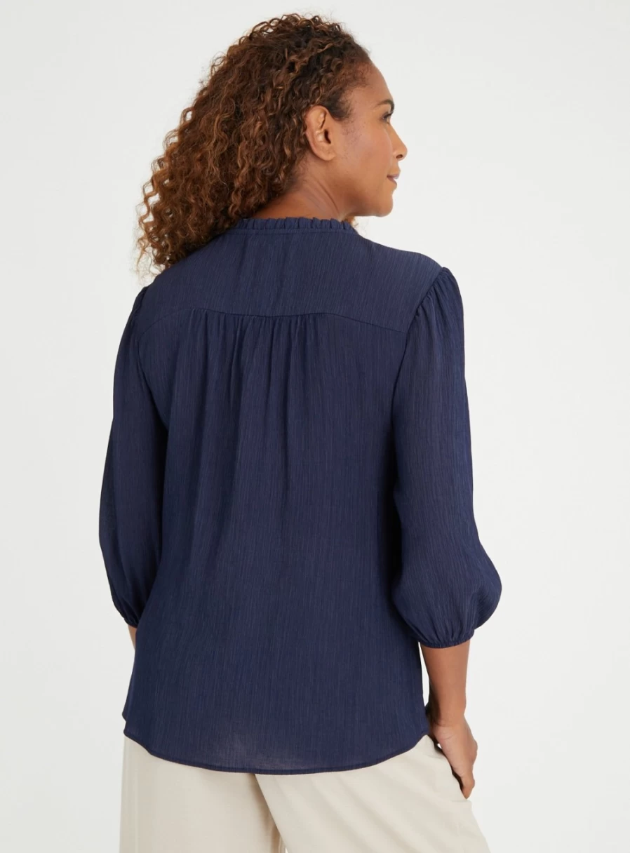 "Tu Women's Navy Crinkle Tie Neck Blouse - Stylish Casual Top 2024"