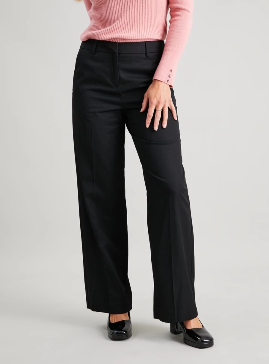 Tu Women's Black Wide Leg Trousers - High Waist Smart Office Pants 8L Stretch Comfort Fit