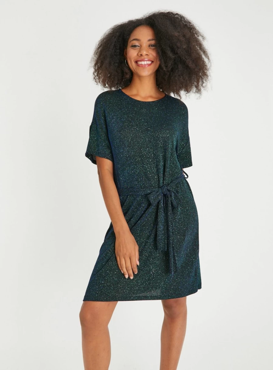 Tu Women's Black Sparkle Jersey T-Shirt Dress - Stylish Glitter Casual Mini Dress Size 12