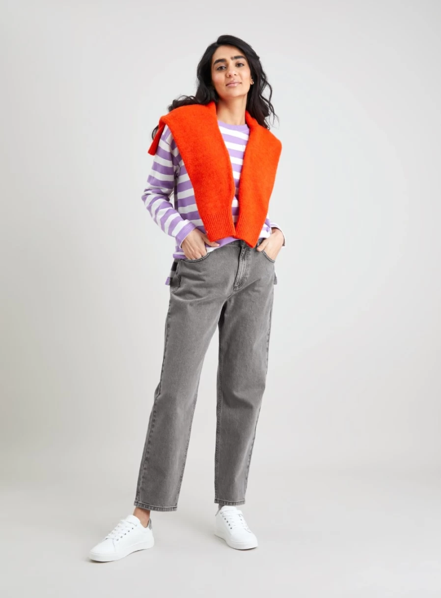 Women's Grey Loose Fit Straight Leg Jeans - Tu 14S High Waist Comfort Denim Pants