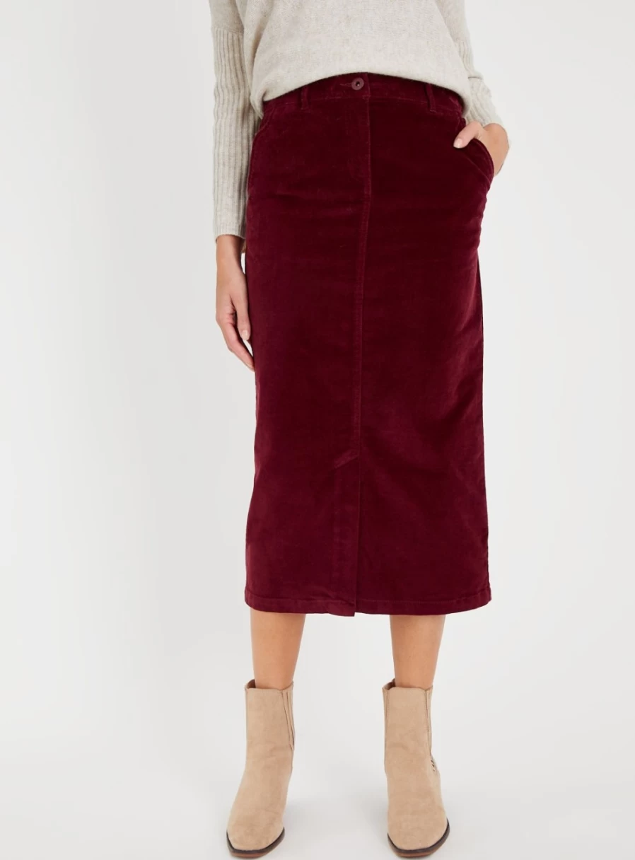 Tu Women's Berry Cord Midi Skirt - Stylish 10-Inch Corduroy A-Line Skirt