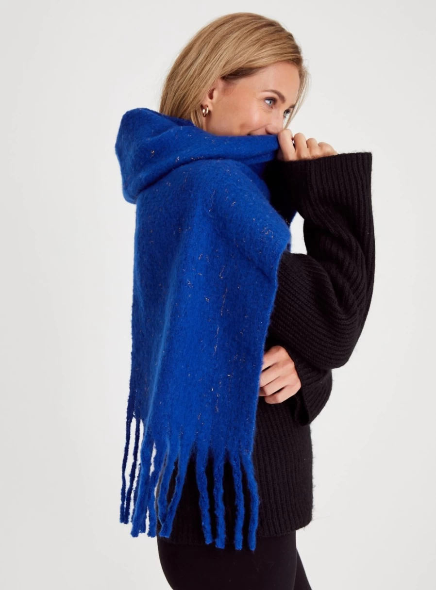 "Tu Women's Blue Metallic Thread Scarf - One Size Fashion Accessory"