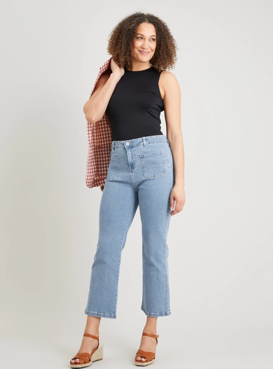 Tu Women's Light Wash Retro Cropped Kickflare Jeans - High Waist 90s Vintage Denim Size 12R