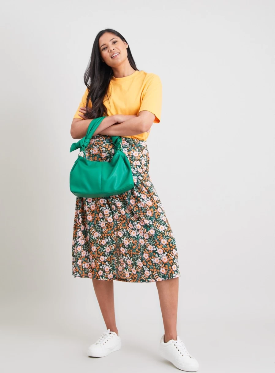 "Tu Women's Green Floral Print Midi Skirt - Size 8"