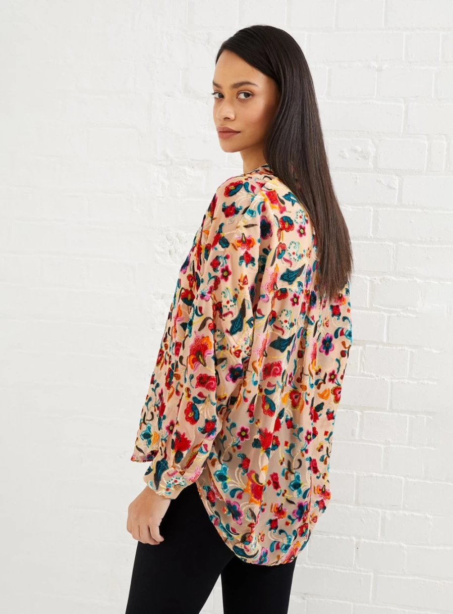 French Connection Women's Avery Burnout Popover Blouse - XS Size Casual Top