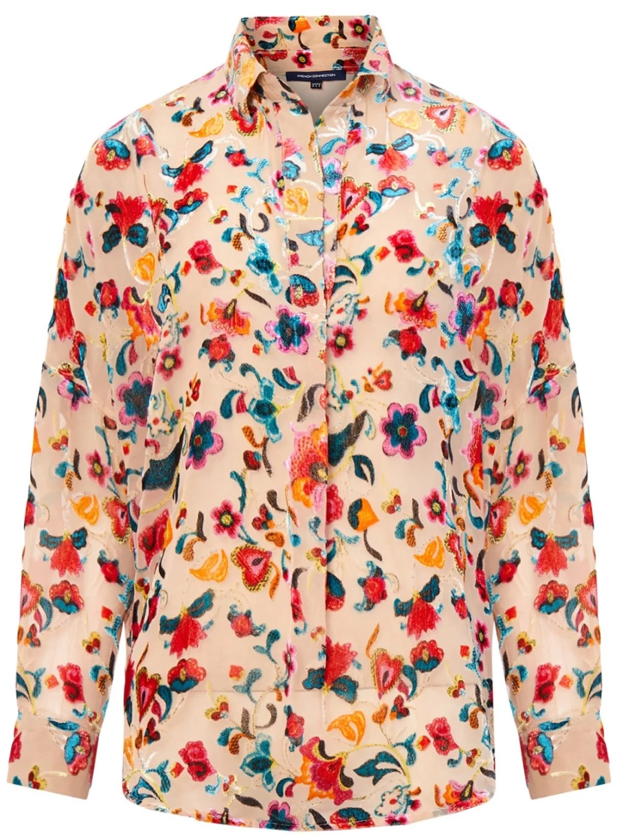 French Connection Women's Avery Burnout Popover Blouse - XS Size Casual Top