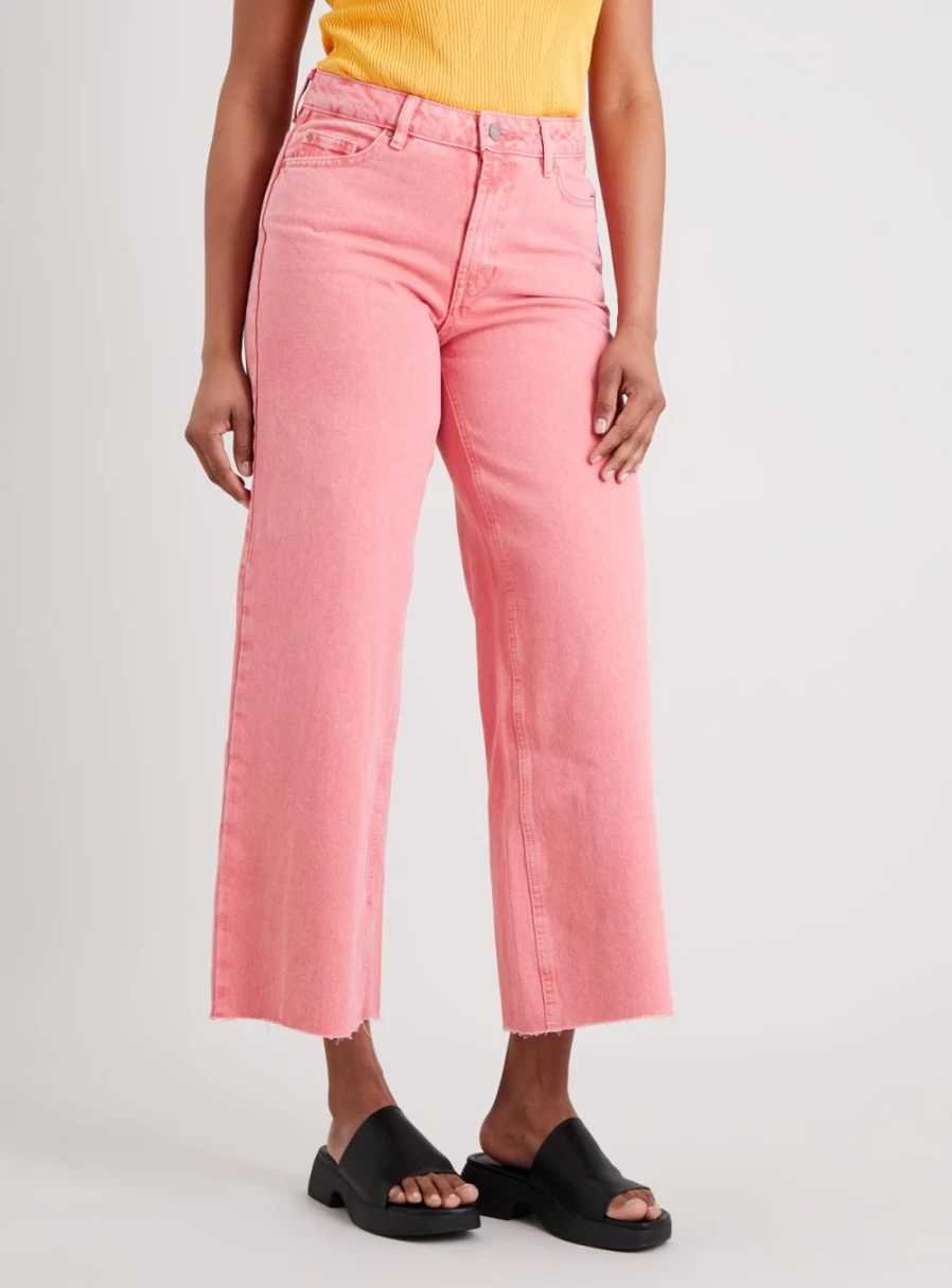 Tu Women's Pink High-Waisted Wide Leg Raw Hem Distressed Jeans Size 10 Regular