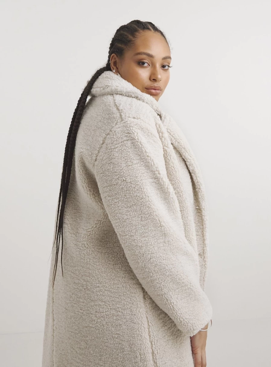 Simply Be Women's Teddy Cream Maxi Coat - Long Plush Winter Coat, Size 22