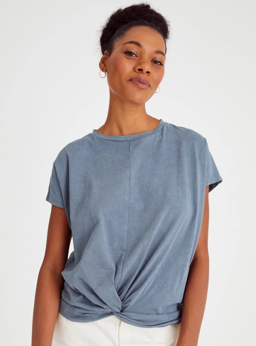 "Tu Women's Denim Blue Twist Front T-Shirt - Stylish Casual Top"