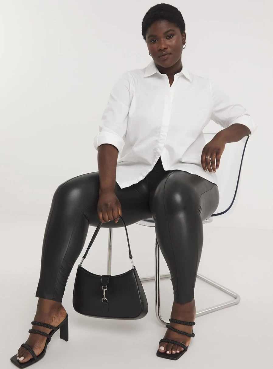 Simply Be Women's Black PU Leather Leggings - Size 18 High Waist Stretch Pants