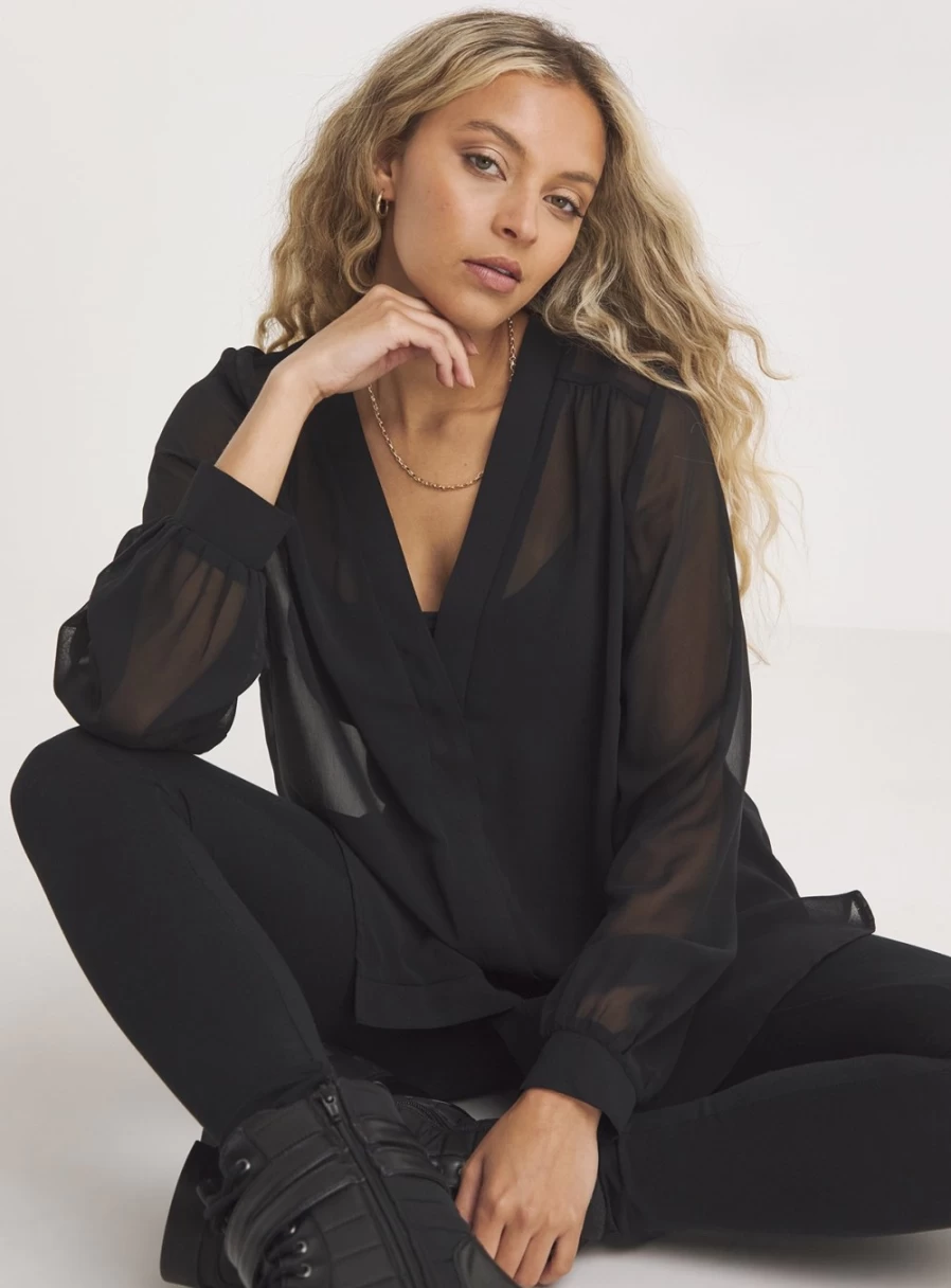 Simply Be Women's Black Sheer Button-Down Shirt - Size 26 Elegant Blouse
