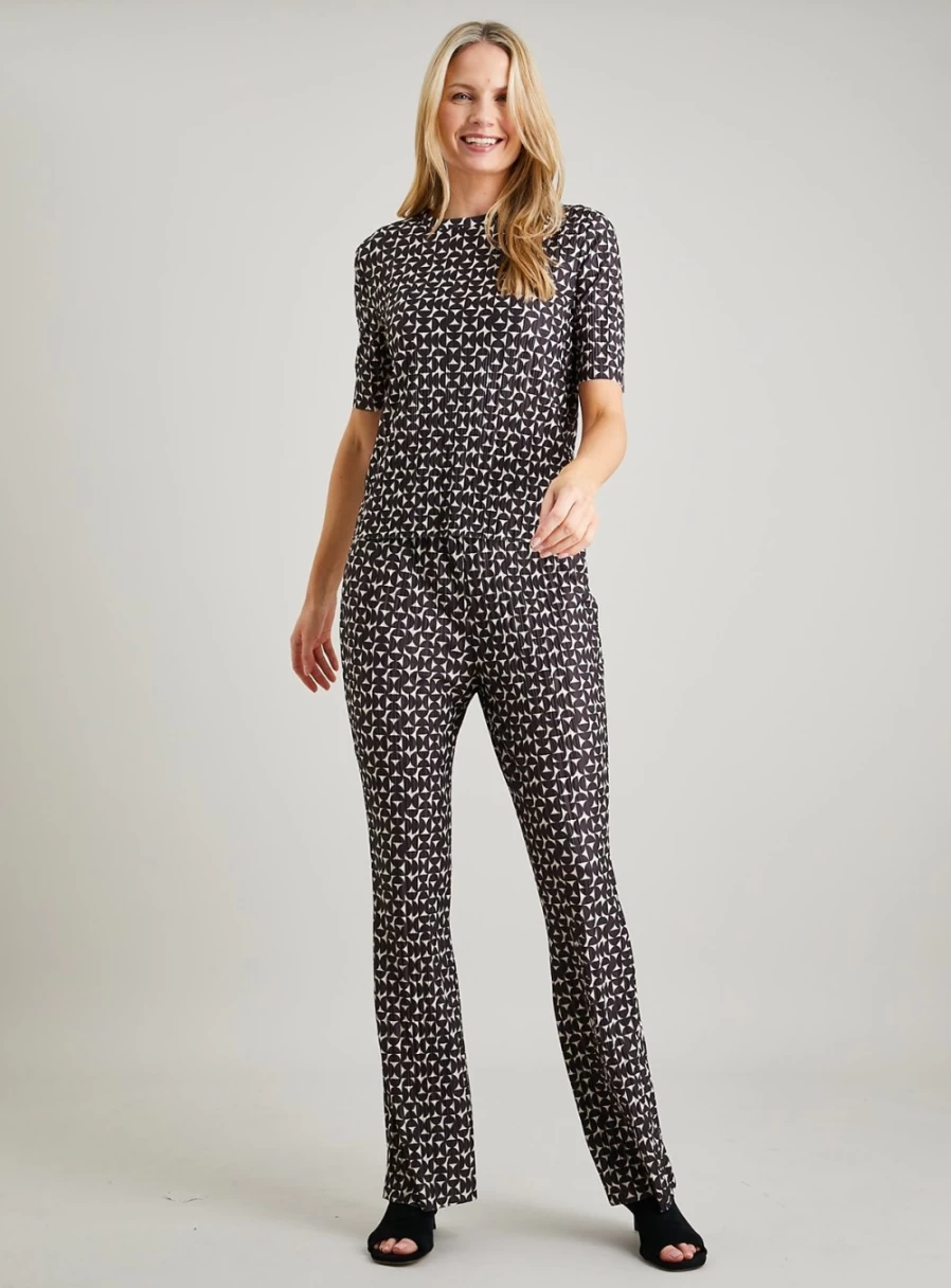 Tu Women's Geometric Print Plisse High-Waisted Trousers - Stylish Mono Pattern Coord Pants