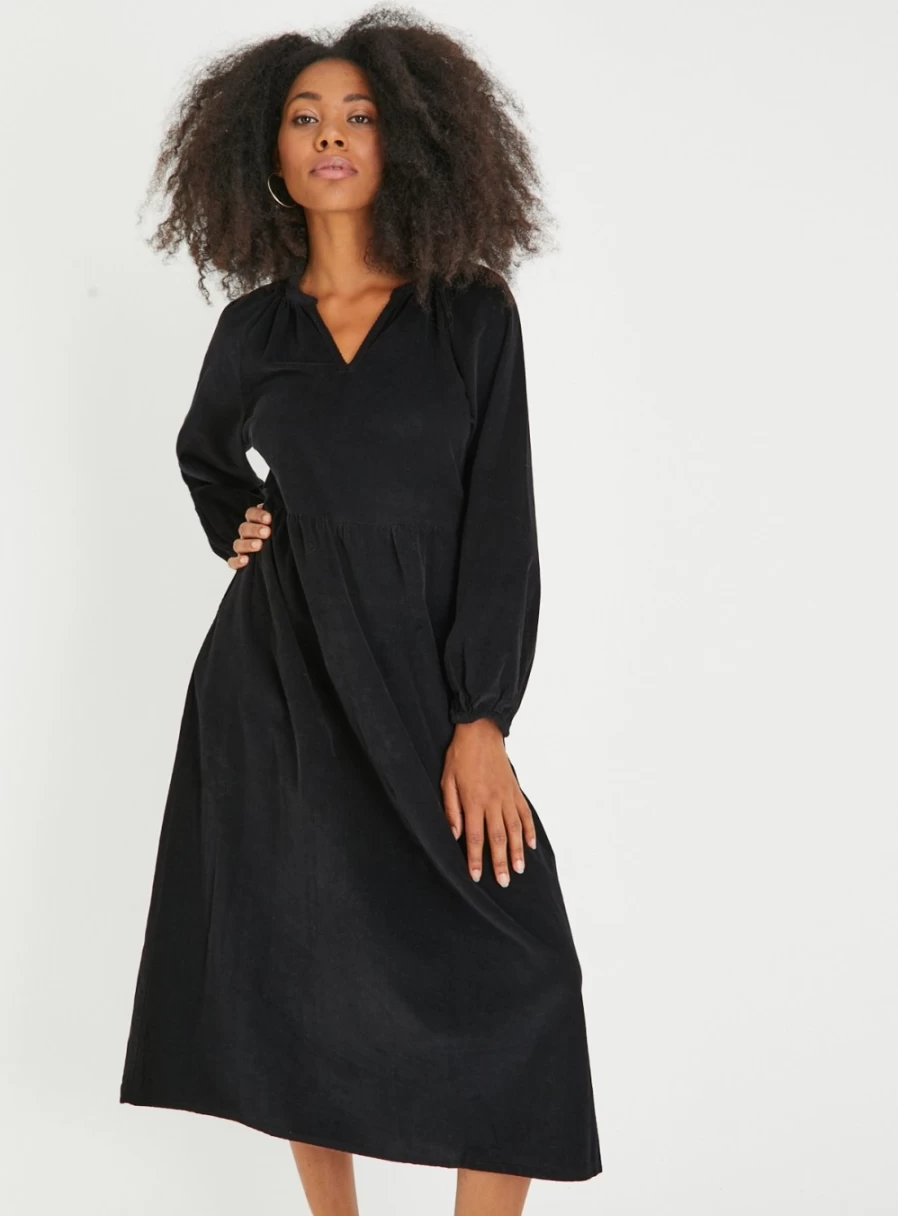 Tu Women's Black Corduroy Midi Dress - Size 8, Stylish & Comfortable Fall Fashion