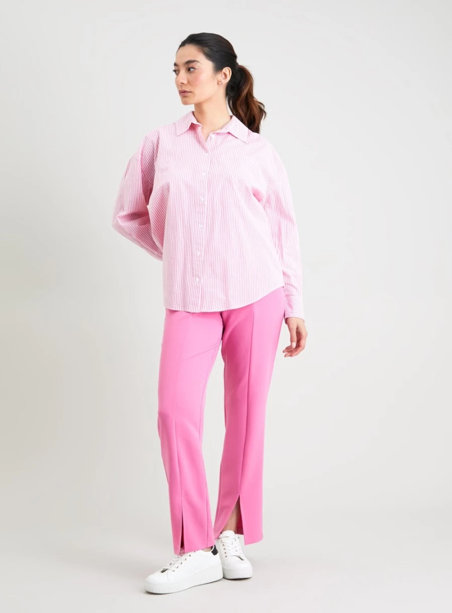 Tu Women's Pink High-Waisted Straight Leg Pants with Split Hem - Size 12 Long