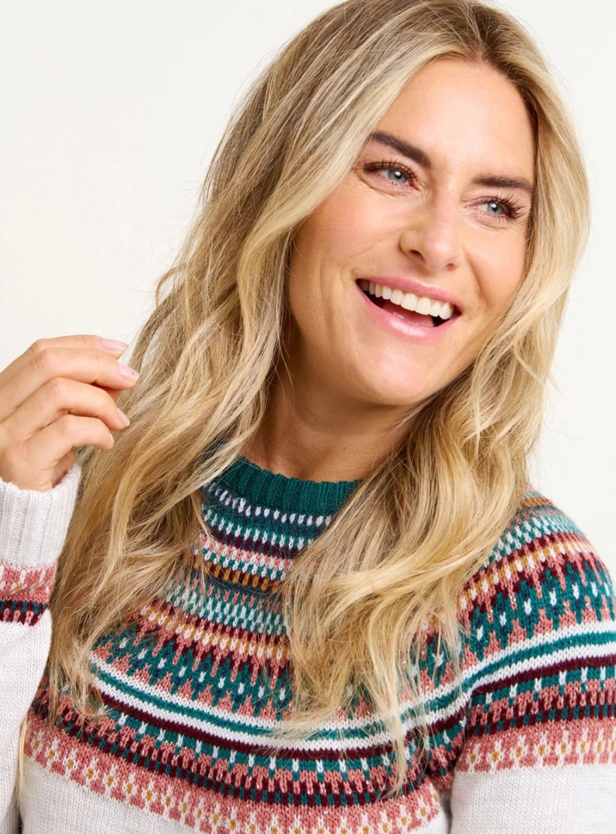 Brakburn Women's Fair Isle Sparkle Knit Jumper - Cozy Winter Sweater with Glitter Detail
