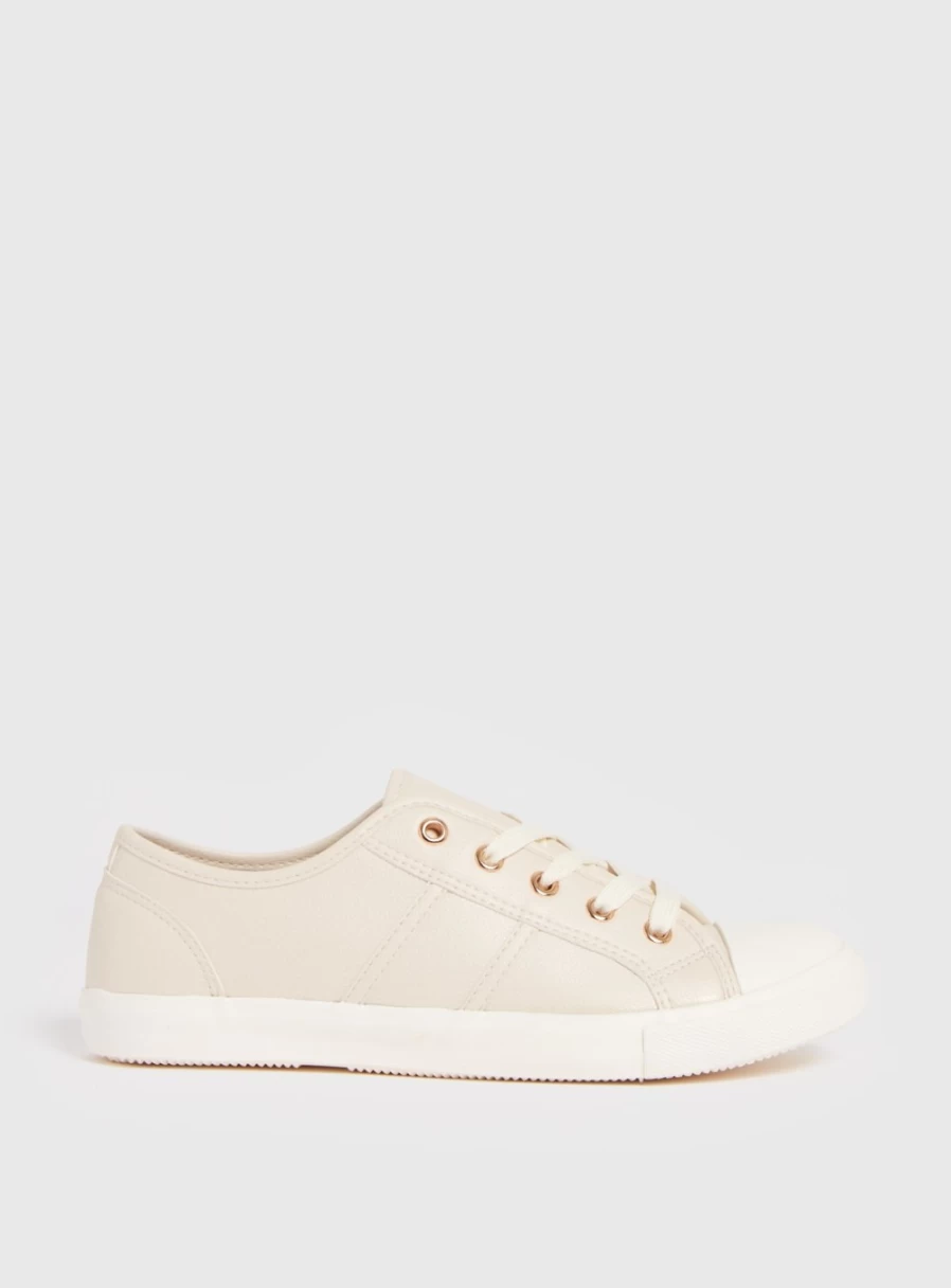 Tu Women's Cream Eyelet Faux Leather Trainers - Comfortable & Stylish Size 8