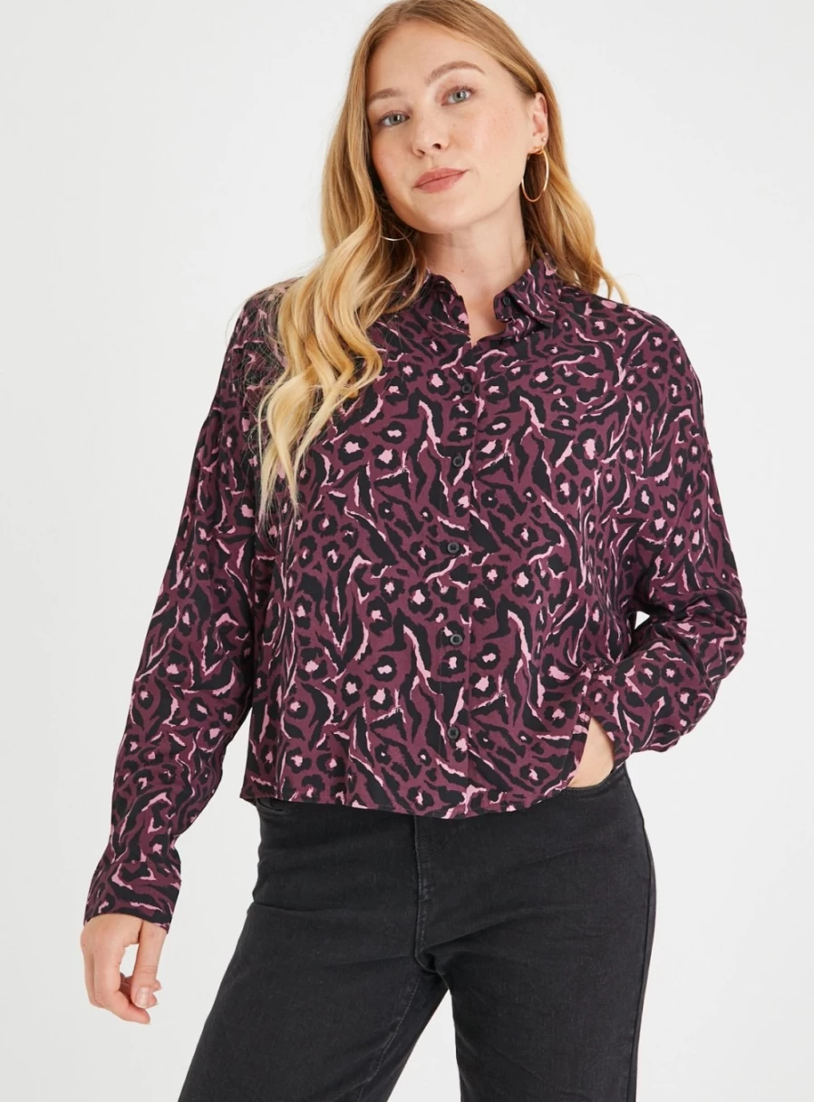 Tu Women's Amethyst Leopard Print Relaxed Fit Casual Shirt - Stylish Comfort for Everyday Wear