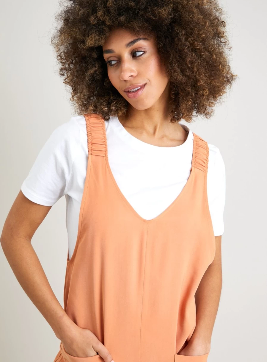 Tu Women's Orange Loose Fit Dungarees - Comfortable Casual Overalls for Women