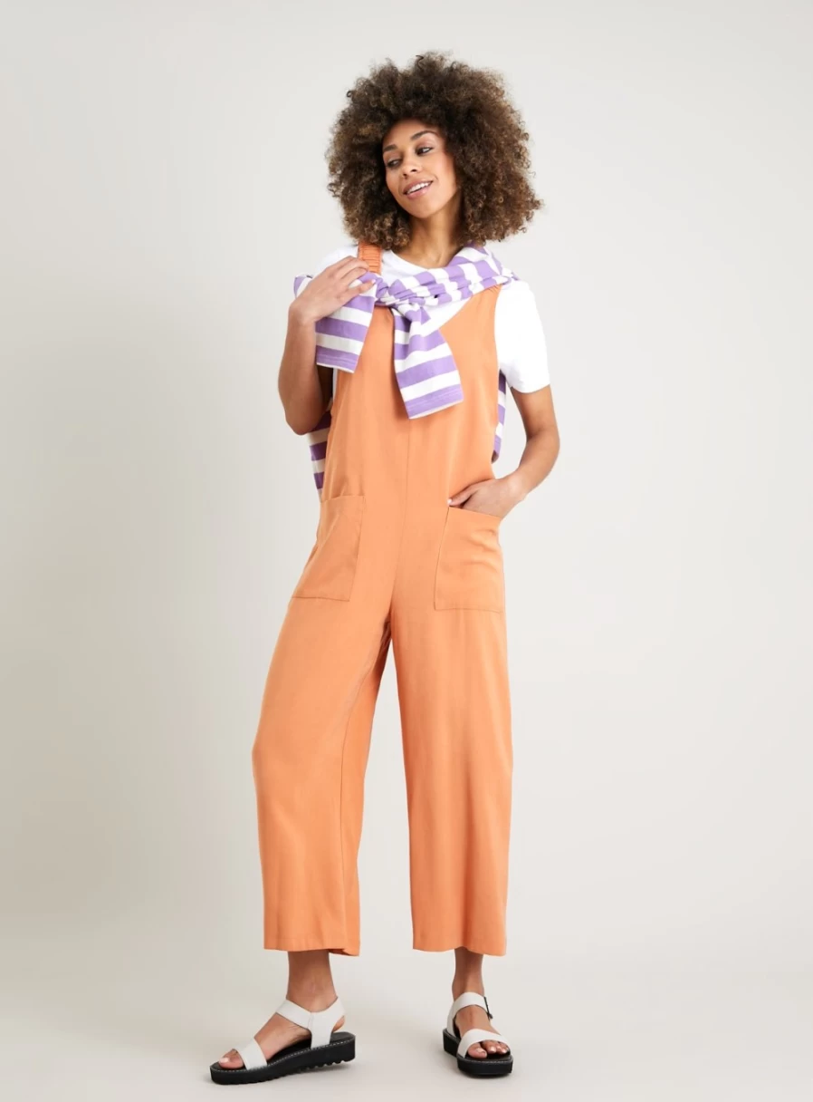 Tu Women's Orange Loose Fit Dungarees - Comfortable Casual Overalls for Women