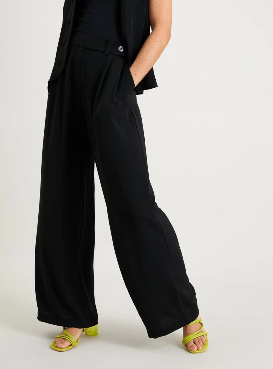Tu Women's Black Wide Leg High-Rise Trousers - Comfortable Stretch Fabric Formal Office Pants Size 10 Regular
