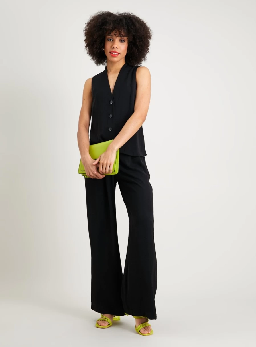 Tu Women's Black Wide Leg High-Rise Trousers - Comfortable Stretch Fabric Formal Office Pants Size 10 Regular