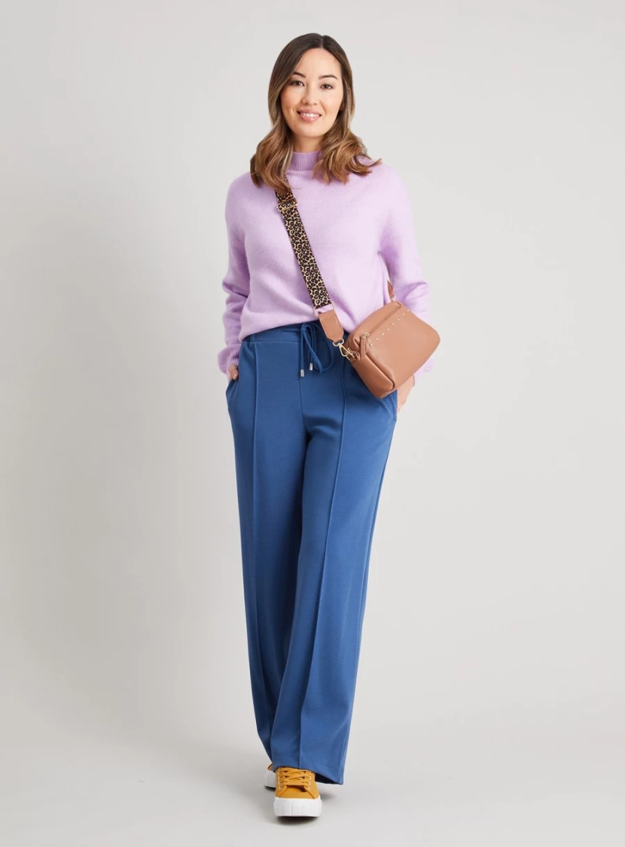 Tu Women's Blue High-Waisted Wide Leg Trousers - Comfortable Stretch Fabric, Size 20