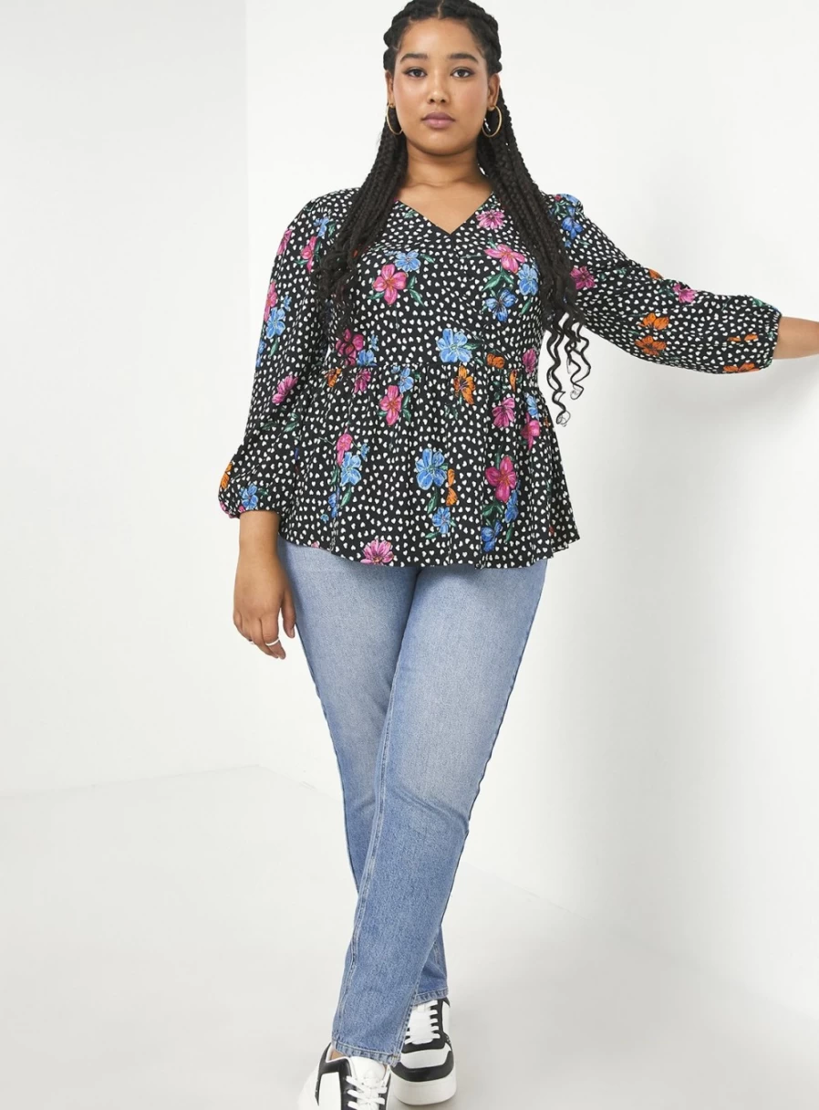 Simply Be Women's Wrap Detail Puff Sleeve Top - Stylish 26" Blouse for Women