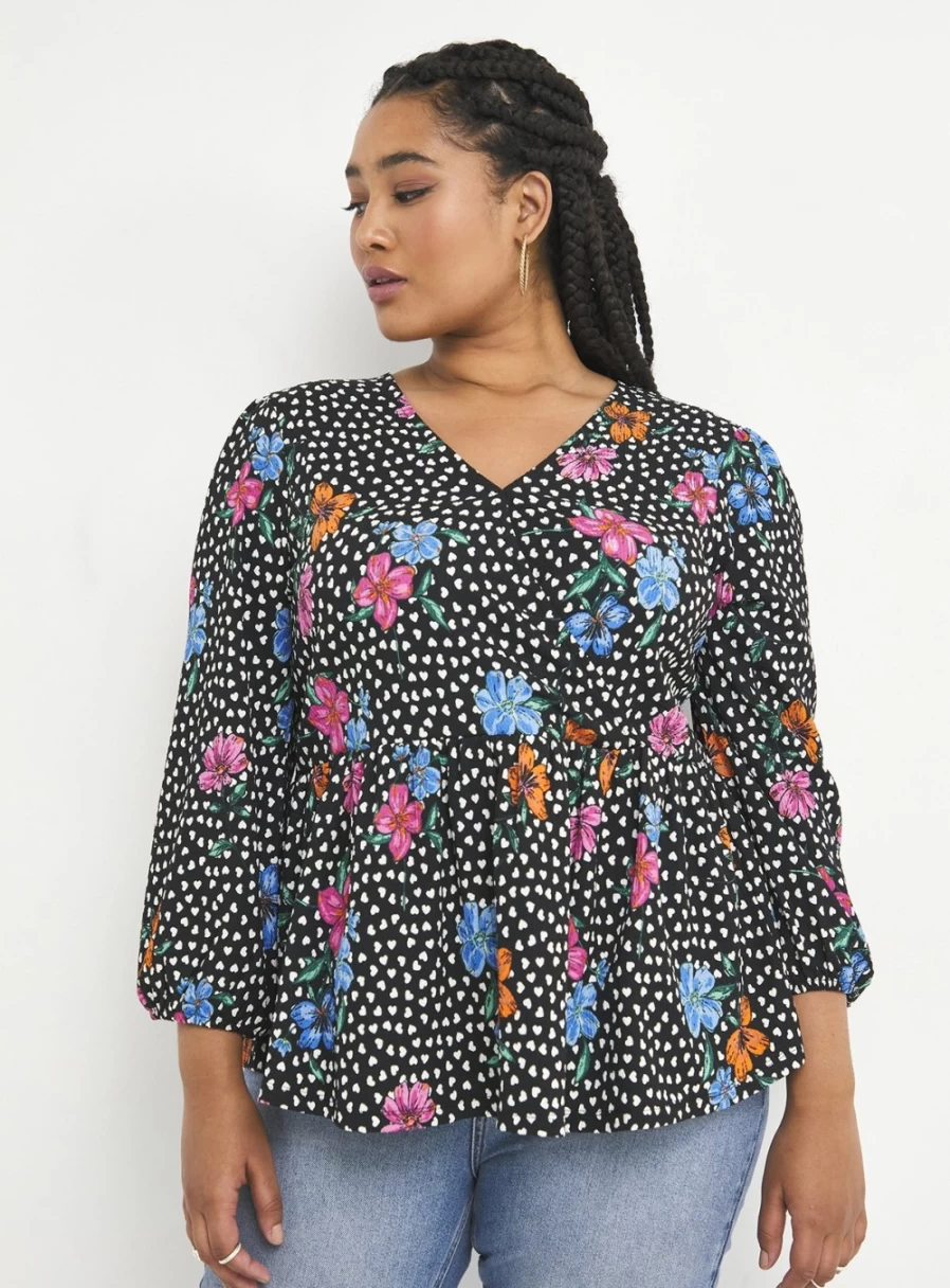 Simply Be Women's Wrap Detail Puff Sleeve Top - Stylish 26" Blouse for Women