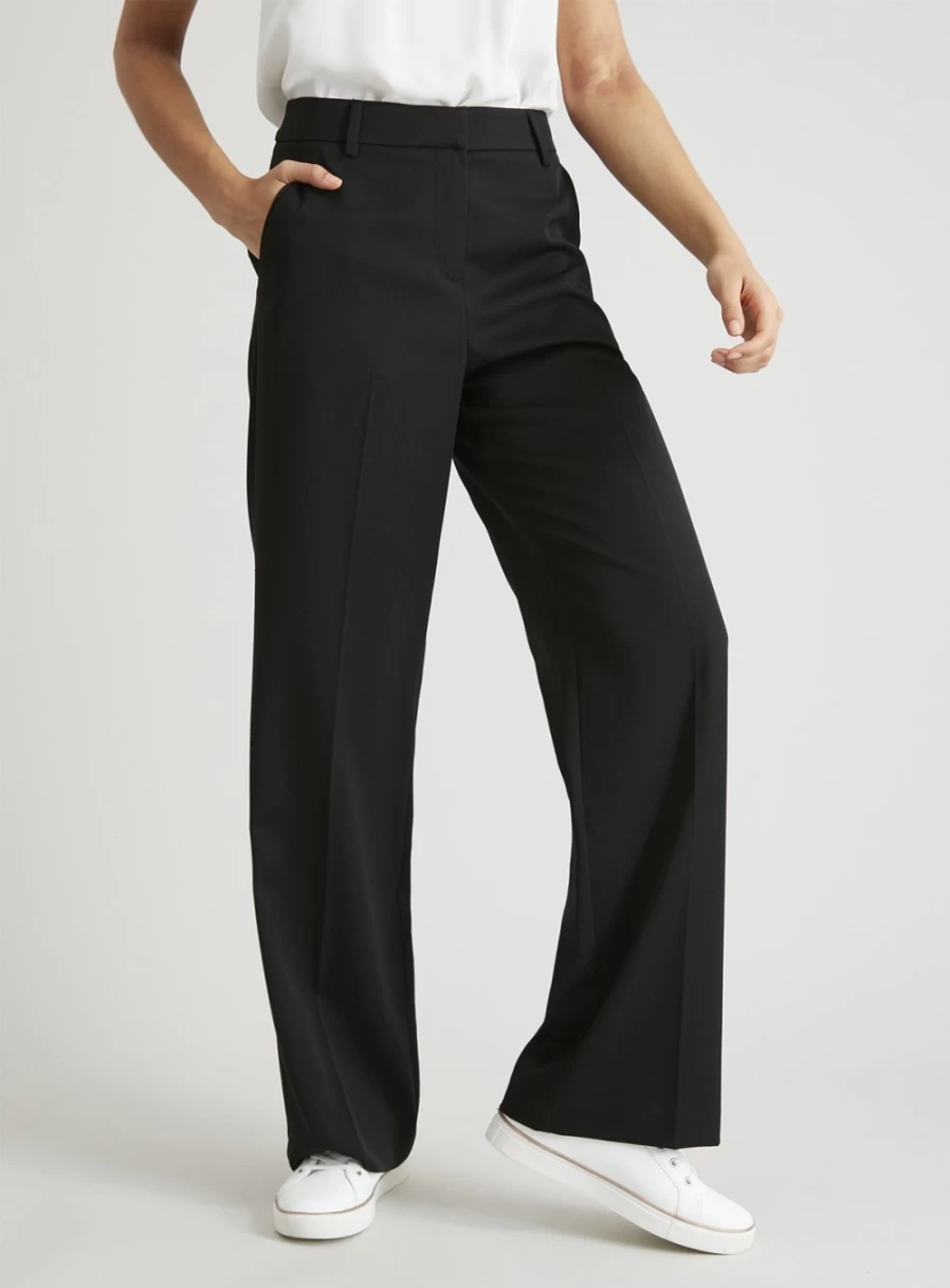 Tu Women's Black Wide Leg Trousers - Size 14 High Waist Comfort Fit