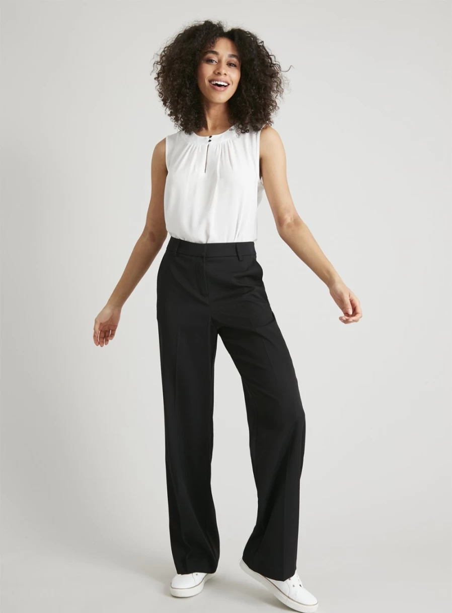 Tu Women's Black Wide Leg Trousers - Size 14 High Waist Comfort Fit
