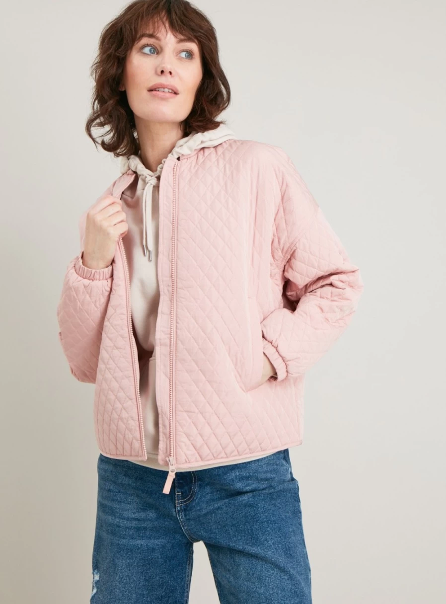 Tu Women's Pink Diamond Quilted Bomber Jacket - Stylish Winter Outerwear for Women